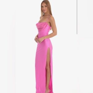 Lucy in the sky- cowel neck maxi dress hot pink